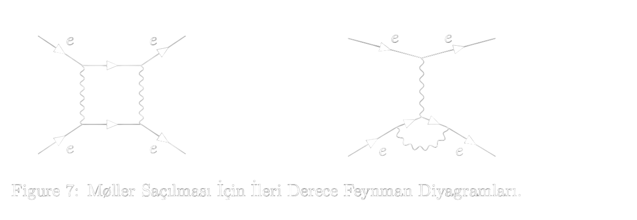 Figür 7: Møller Saçılması için ileri derece Feynman diyagramları
